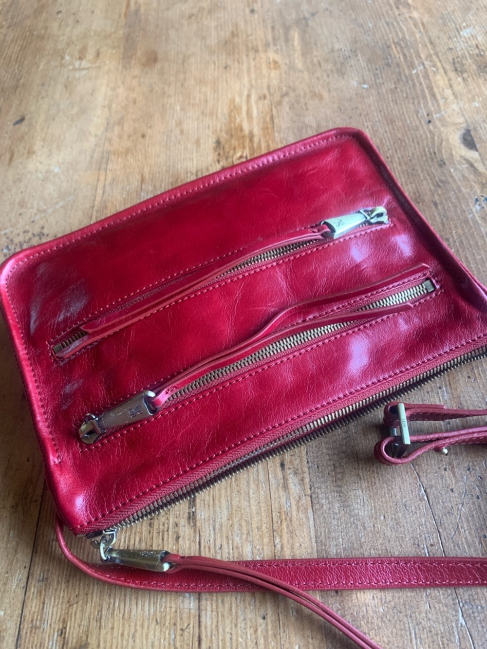 HOBO Red Leather Crossbody with Dual Front Zips - Picture 8 of 16